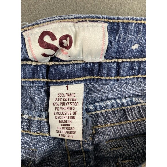 SO Shortie Cut Off Shorts 26x2 Blue Flap Pockets Embellished Booty Juniors Tag 1 - Picture 7 of 11